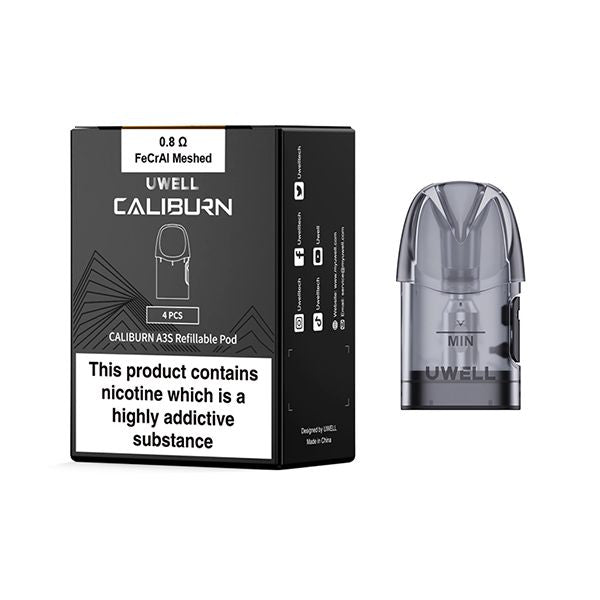 Uwell Caliburn A3S Replacement Pods - 4pcs/pack | Side Fill | 0.8 Ohm Mesh image 3