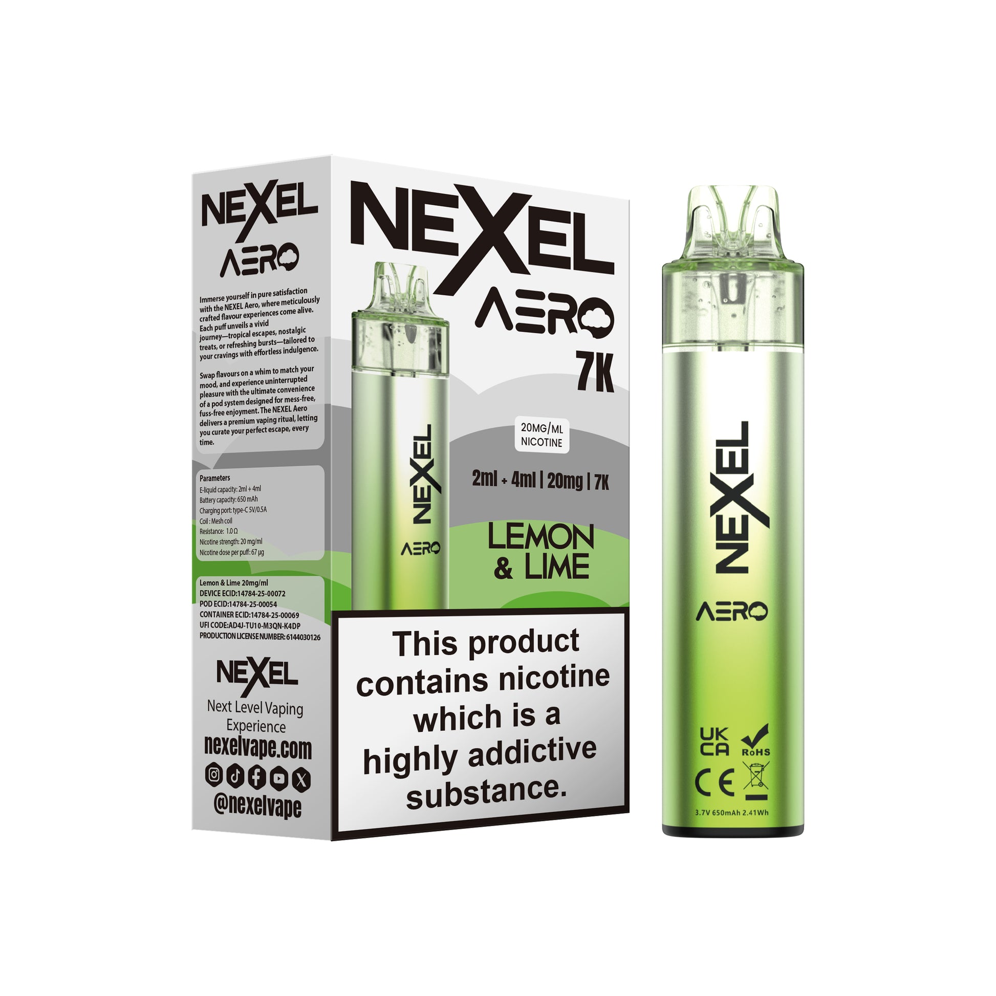Nexel Aero 7K Prefilled Pod Kit - Lemon Lime image