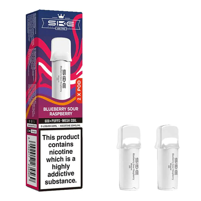SKE Crystal Bar 600 Pro Prefilled Pods – 20mg Nicotine Salt (2 Pack) - Blue Sour Raspberry image