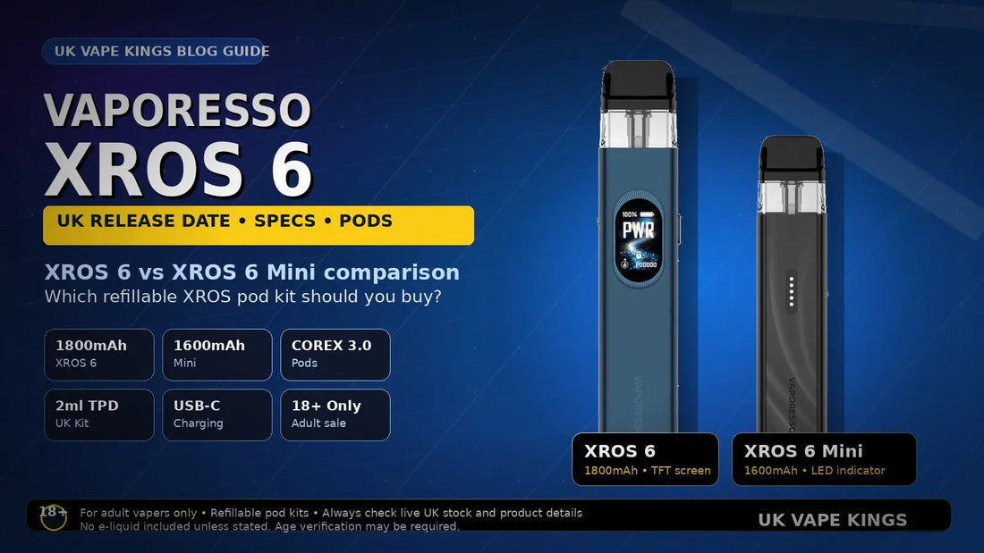 Vaporesso XROS 6 UK guide comparing XROS 6 and XROS 6 Mini pod kits