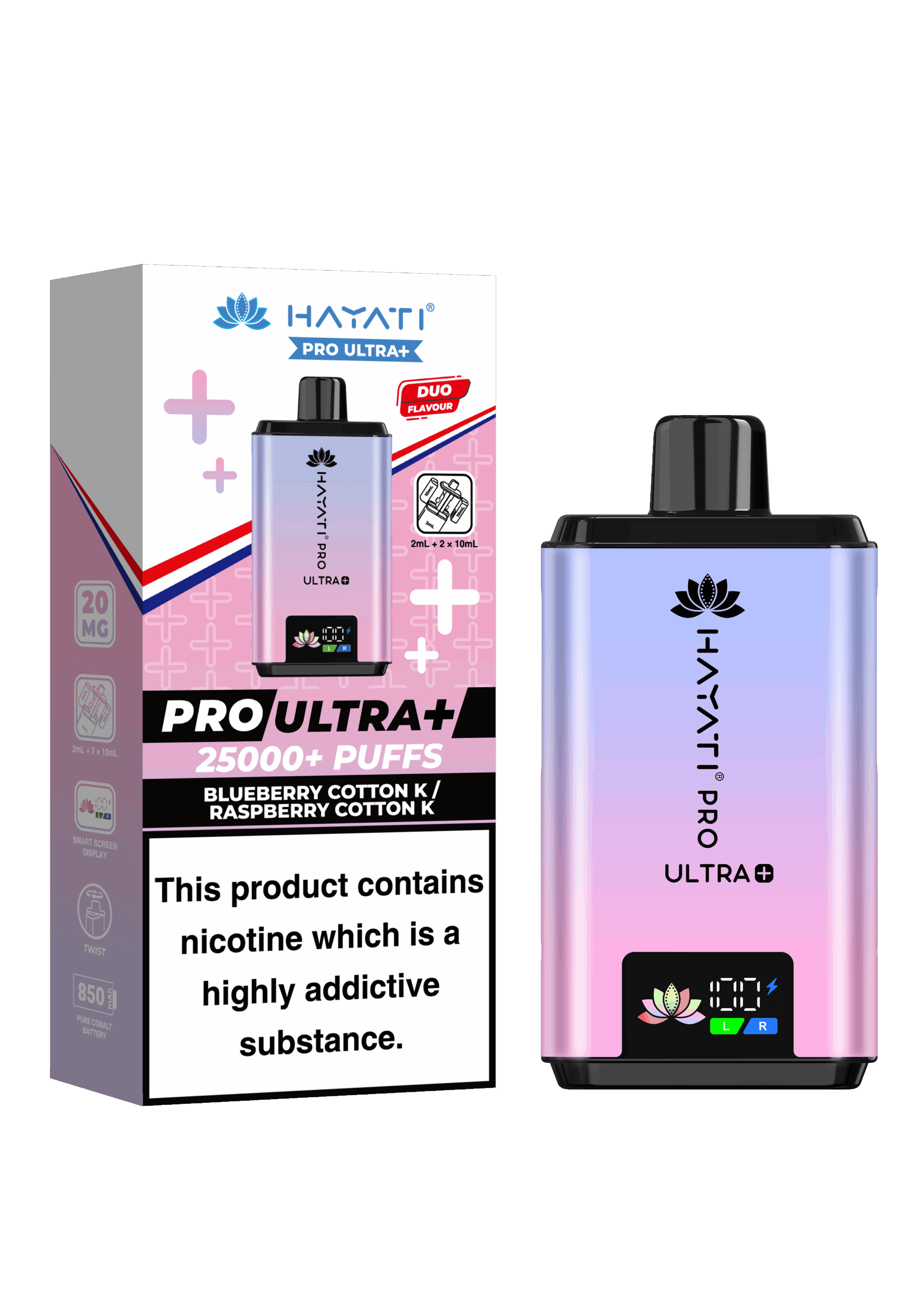 Hayati Pro Ultra Plus 25K Prefilled Vape Kit - Blueberry Cotton K / Raspberry Cotton K image