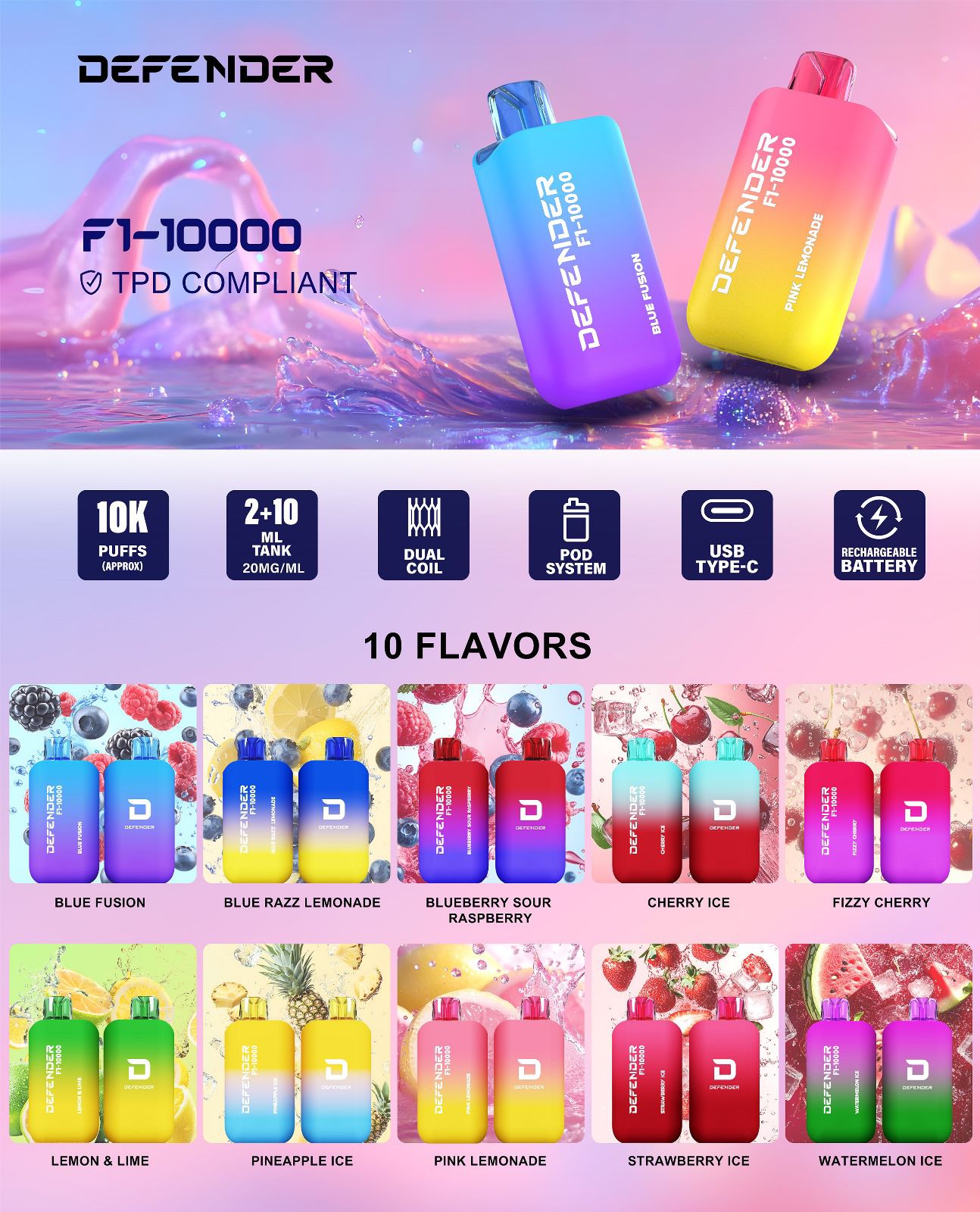 Defender F1-10000 Prefilled Vape Kit image 1