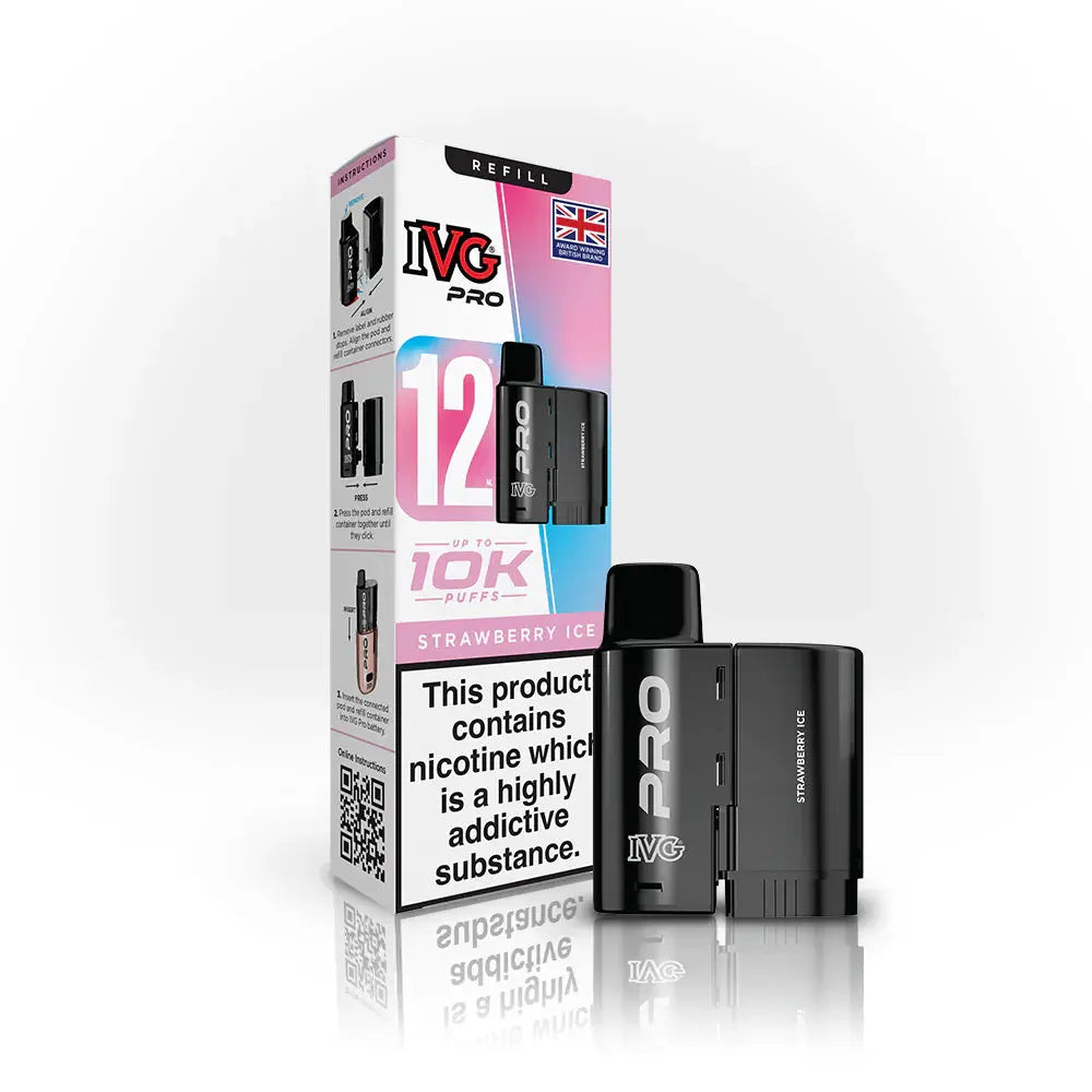 IVG Pro 12 Refill Pods – 2ml + 10ml | Up to 10,000 Puffs | 20mg Nic Salt - Strawberry Ice image