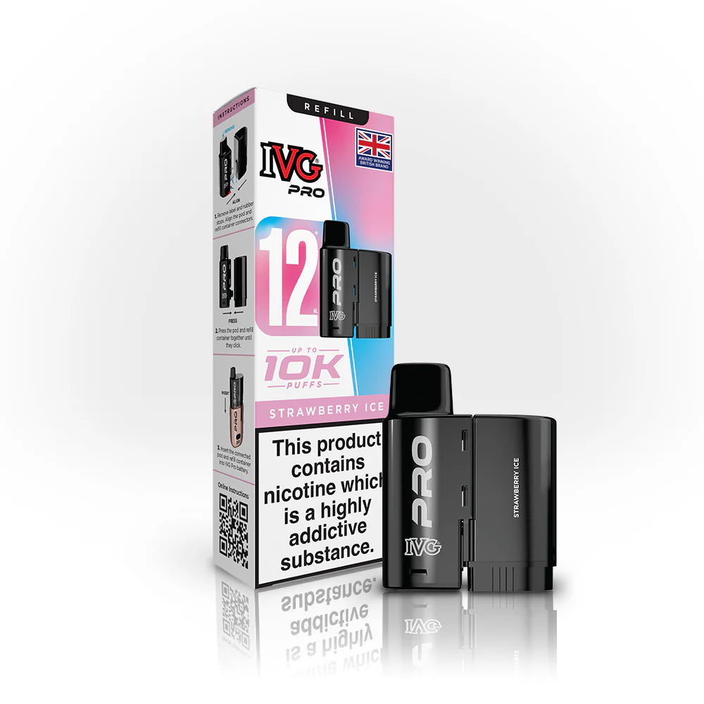 IVG Pro 12 Refill Pods – 2ml + 10ml | Up to 10,000 Puffs | 20mg Nic Salt - Strawberry Ice image