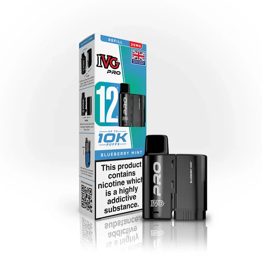 IVG Pro 12 Refill Pods – 2ml + 10ml | Up to 10,000 Puffs | 20mg Nic Salt - blueberry-mint image