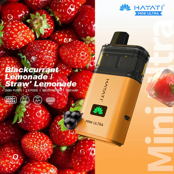 Hayati Mini Ultra 1500 Puffs Prefilled Vape Kit - Blackcurrant Lemonade / Straw' Lemonade image