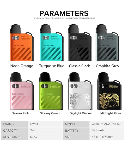 UWELL Caliburn AK2 Pod Kit - FREE 3 PREMIUM NIC SALTS Uwell