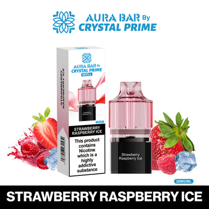 Crystal Prime Aura Bar 10K Prefilled Pods - Strawberry Raspberry Ice image