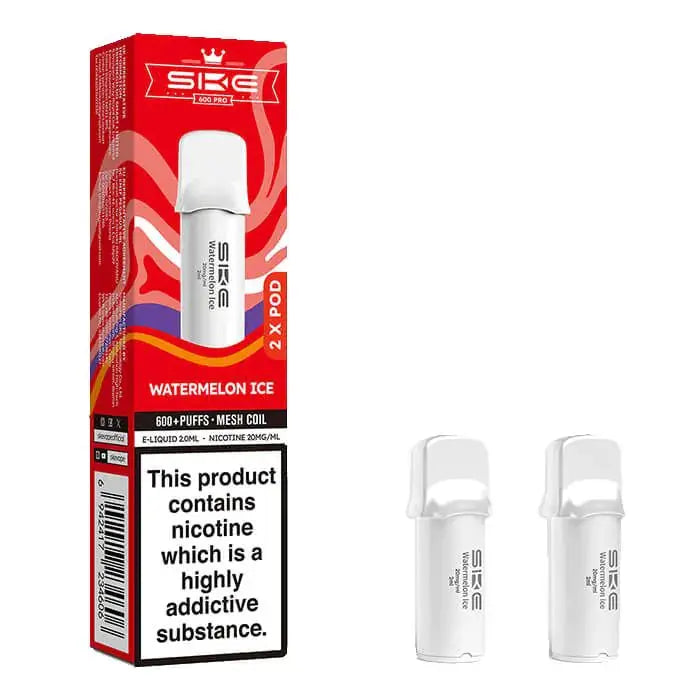 SKE Crystal Bar 600 Pro Prefilled Pods – 20mg Nicotine Salt (2 Pack) - Watermelon Ice image