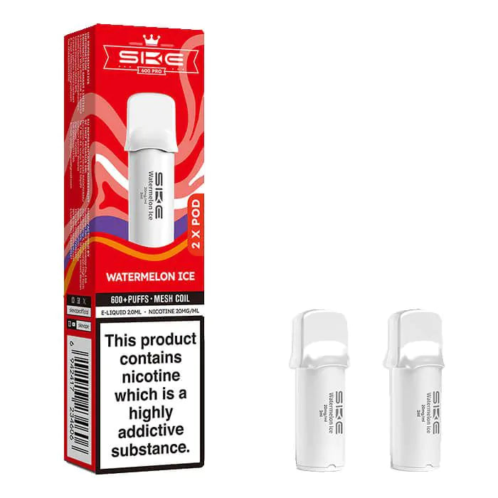 SKE Crystal Bar 600 Pro Prefilled Pods – 20mg Nicotine Salt (2 Pack) - Watermelon Ice image