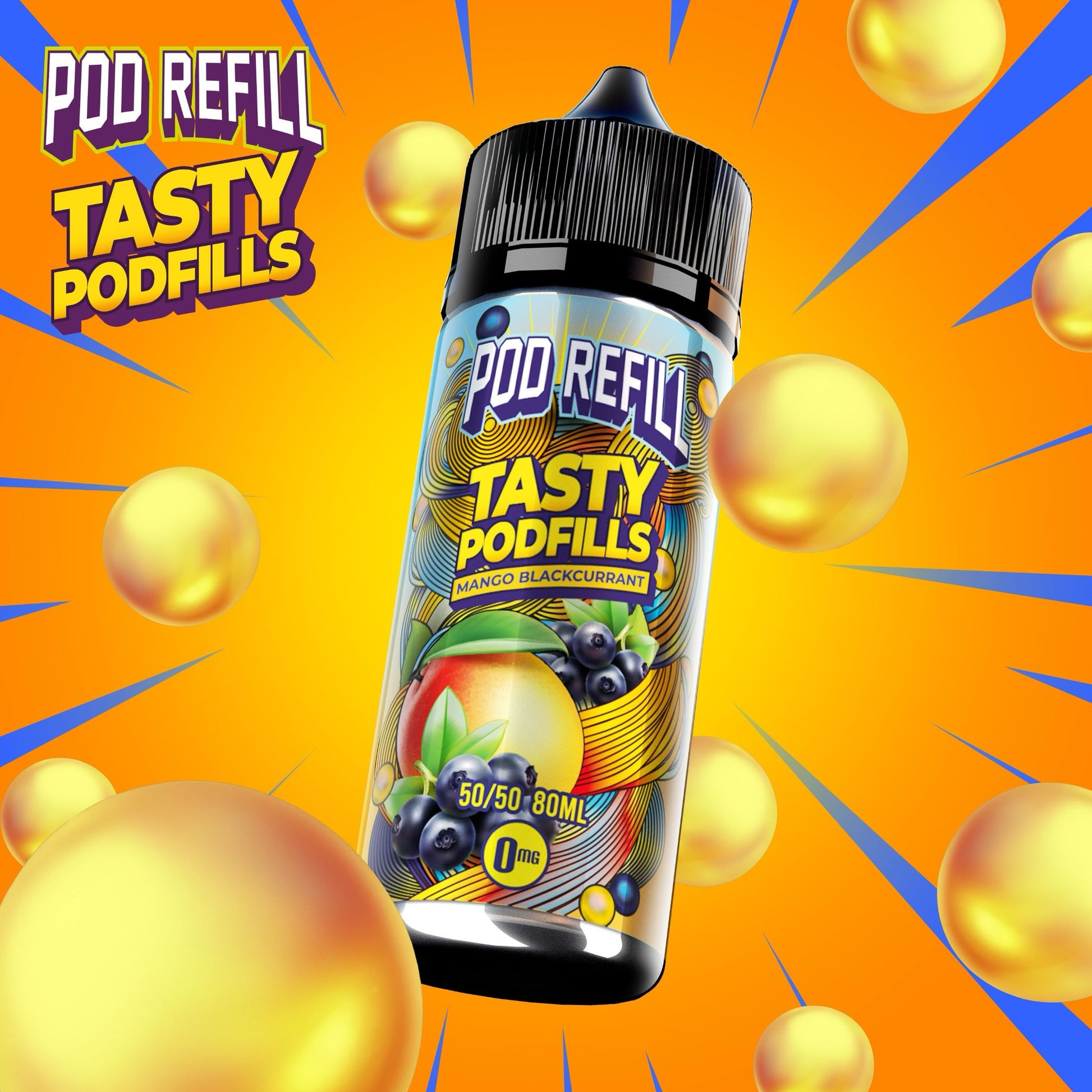 Pod Refill by Tasty Podfill 100ml 50/50 VG/PG E-Liquid Shortfill - Mango Blackcurrant image