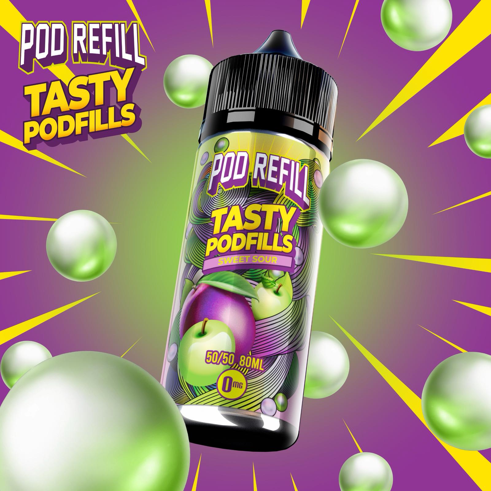 Pod Refill by Tasty Podfill 100ml 50/50 VG/PG E-Liquid Shortfill - Sweet Sour image