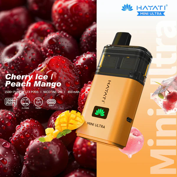 Hayati Mini Ultra 1500 Puffs Prefilled Vape Kit - Cherry Ice / Peach Mango image