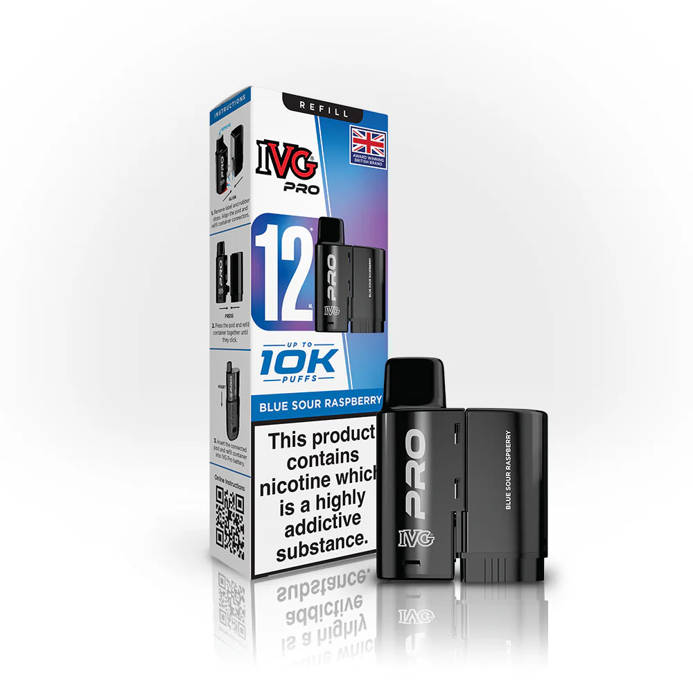 IVG Pro 12 Refill Pods – 2ml + 10ml | Up to 10,000 Puffs | 20mg Nic Salt - Blue Sour Raspberry image