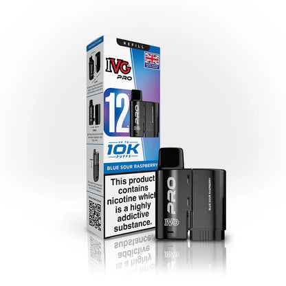 IVG Pro 12 Refill Pods – 2ml + 10ml | Up to 10,000 Puffs | 20mg Nic Salt - Blue Sour Raspberry image
