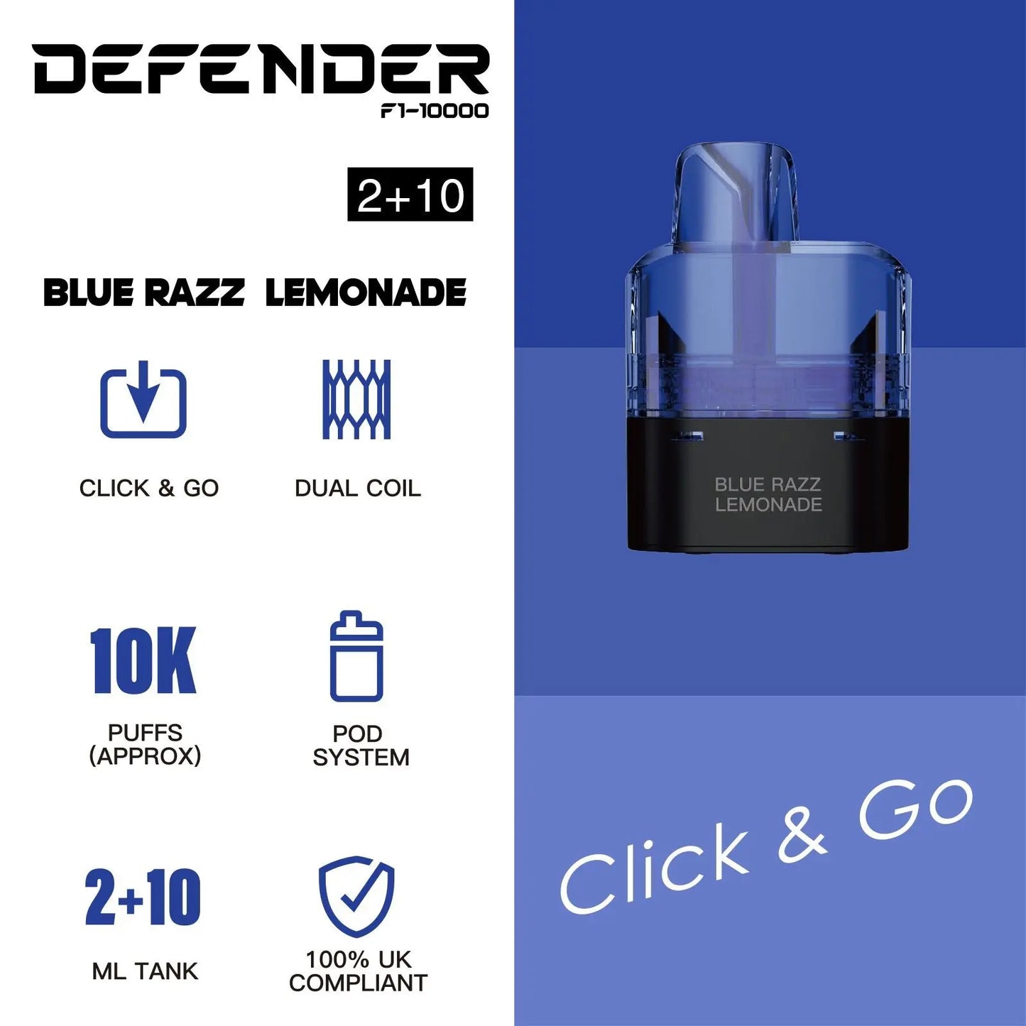 Defender F1-10000 Prefilled Pod - Blue Razz Lemonade image