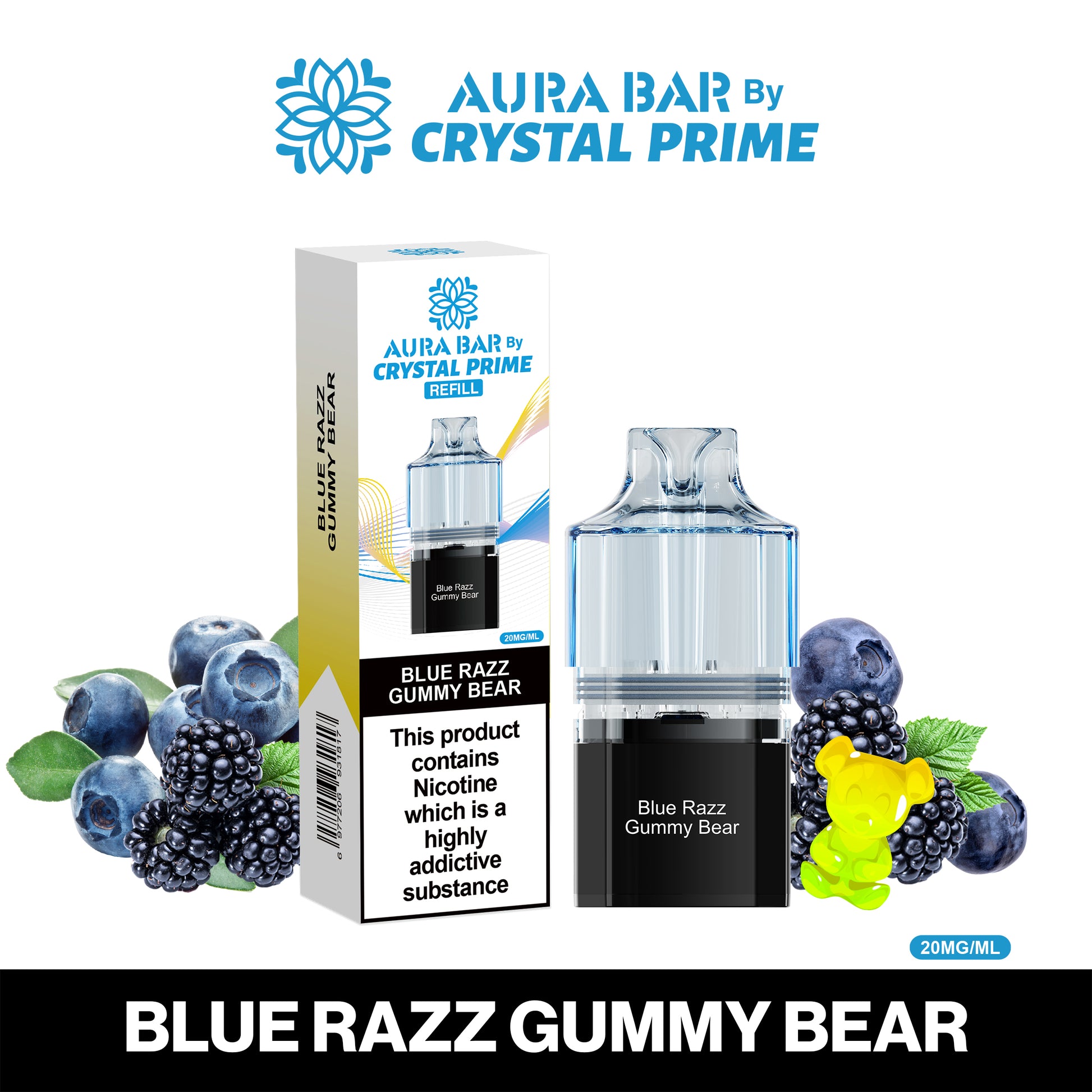 Crystal Prime Aura Bar 10K Prefilled Pods - Blue Razz Gummy Bear image