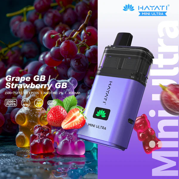 Hayati Mini Ultra 1500 Puffs Prefilled Vape Kit - Grape GB / Strawberry GB image