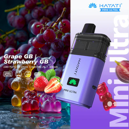 Hayati Mini Ultra 1500 Puffs Prefilled Vape Kit - Grape GB / Strawberry GB image