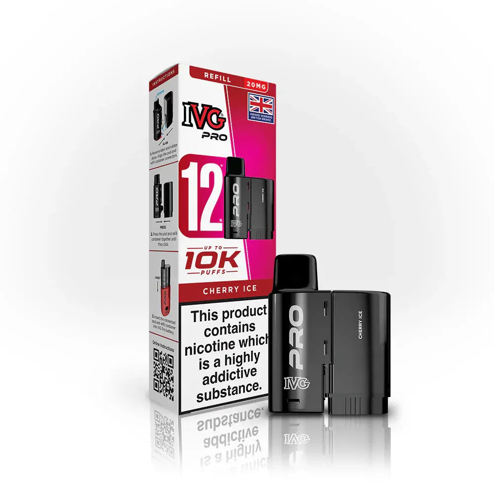 IVG Pro 12 Refill Pods – 2ml + 10ml | Up to 10,000 Puffs | 20mg Nic Salt - Cherry Ice image