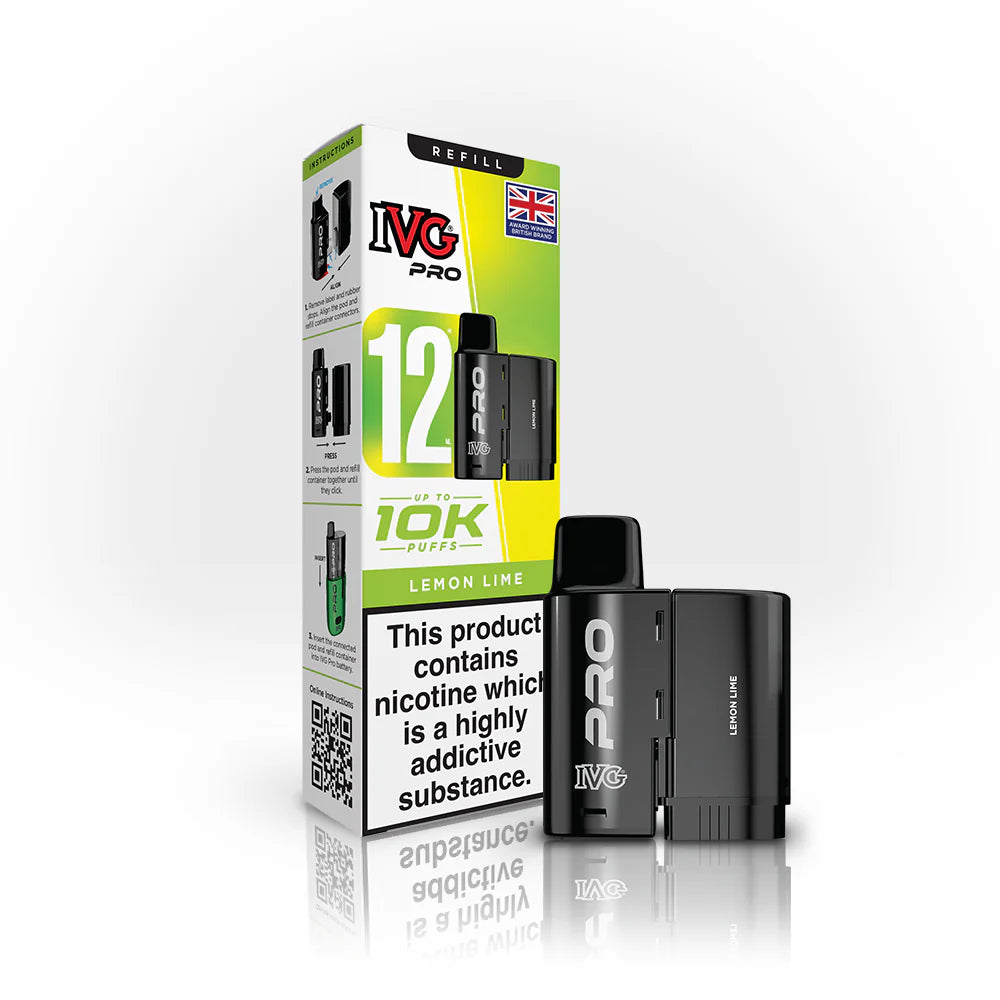 IVG Pro 12 Refill Pods – 2ml + 10ml | Up to 10,000 Puffs | 20mg Nic Salt - Lemon Lime image