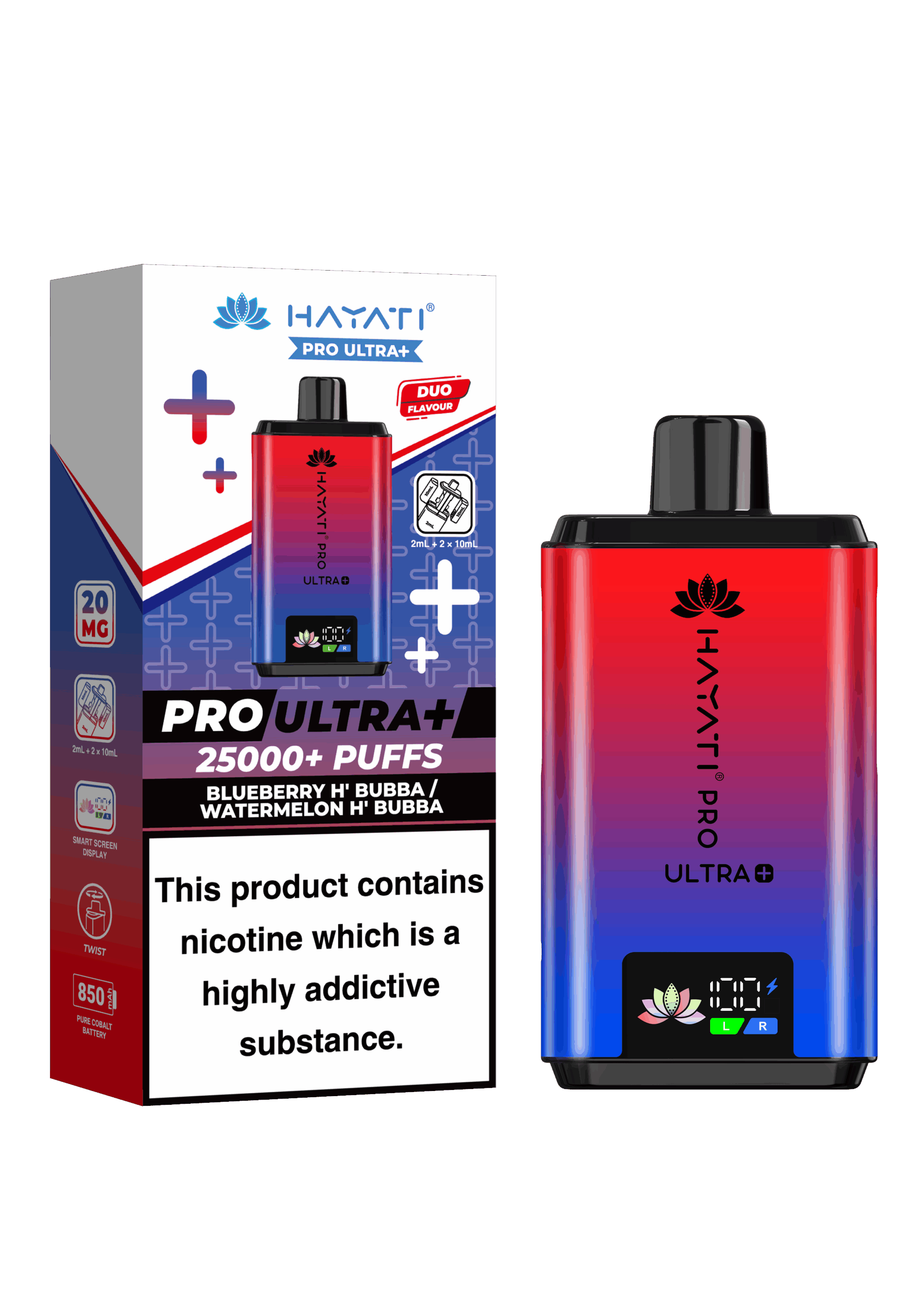 Hayati Pro Ultra Plus 25K Prefilled Vape Kit - Blueberry H'Bubba / Watermelon H'Bubba image