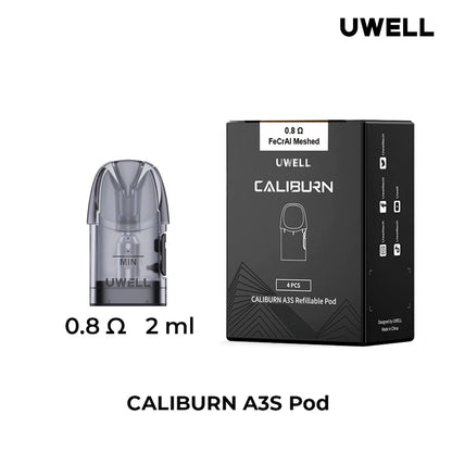 Uwell Caliburn A3S Replacement Pods - 4pcs/pack | Side Fill | 0.8 Ohm Mesh image 0