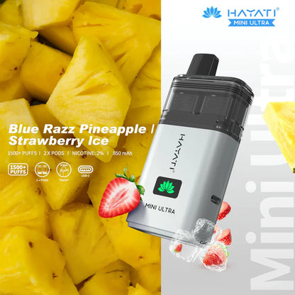 Hayati Mini Ultra 1500 Puffs Prefilled Vape Kit - Blue Razz Pineapple / Strawberry Ice image