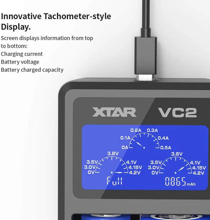 XTAR VC2 USB LCD Dual‑Bay Li‑ion Battery Charger Xtar