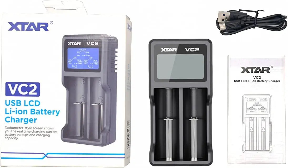 XTAR VC2 USB LCD Dual‑Bay Li‑ion Battery Charger
