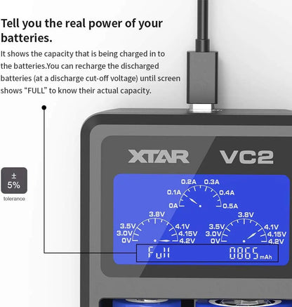 XTAR VC2 USB LCD Dual‑Bay Li‑ion Battery Charger Xtar