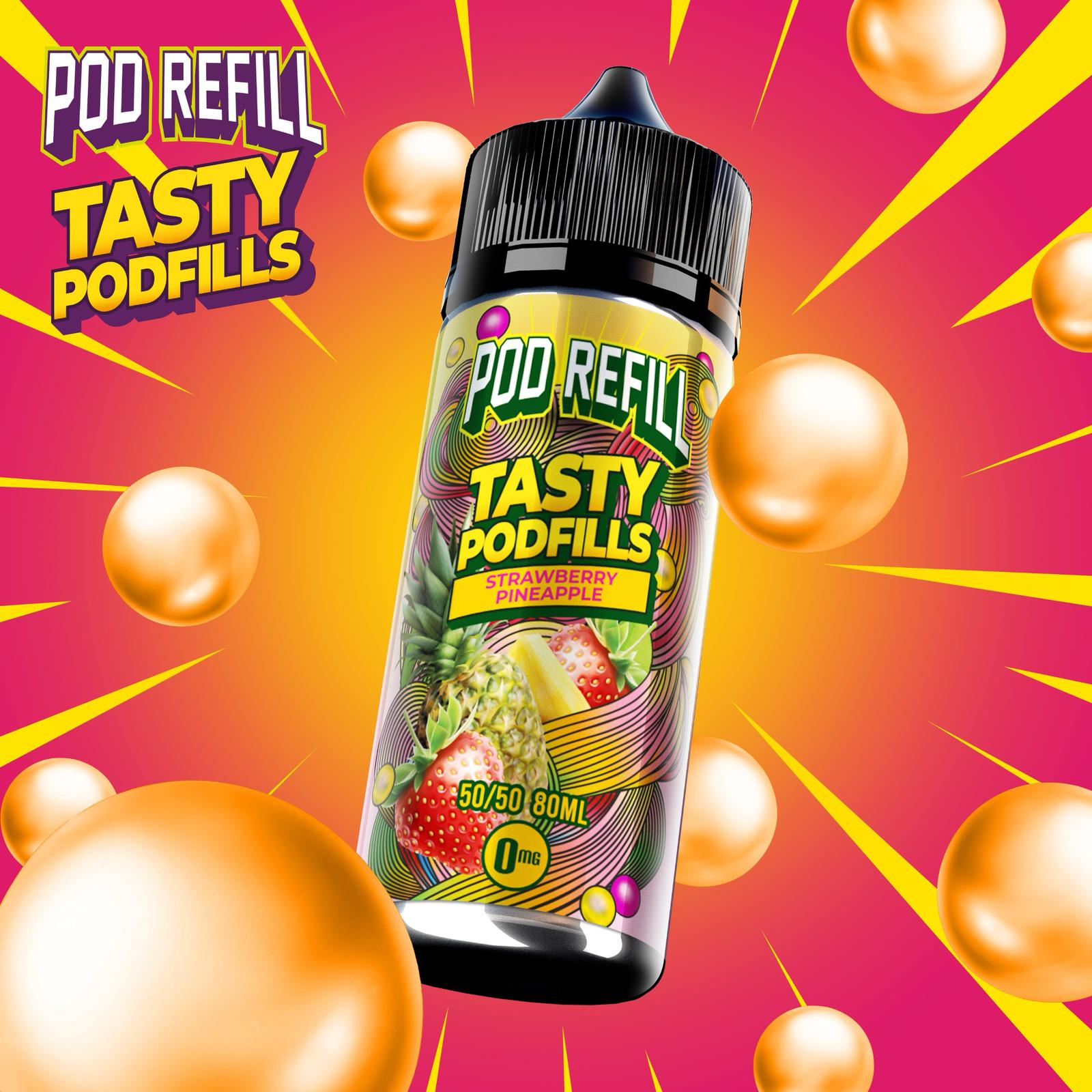 Pod Refill by Tasty Podfill 100ml 50/50 VG/PG E-Liquid Shortfill - Strawberry Pineapple image