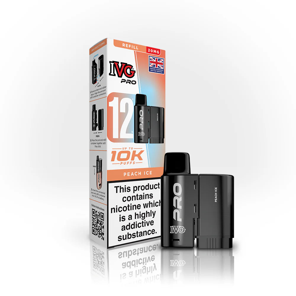 IVG Pro 12 Refill Pods – 2ml + 10ml | Up to 10,000 Puffs | 20mg Nic Salt - Peach Ice image