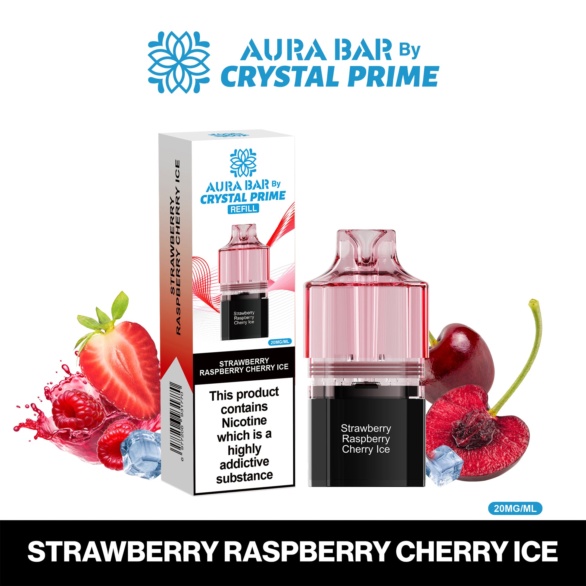 Crystal Prime Aura Bar 10K Prefilled Pods - Strawberry Raspberry Cherry Ice image