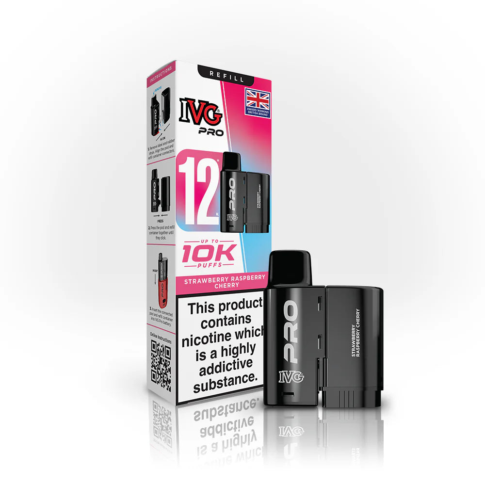 IVG Pro 12 Refill Pods – 2ml + 10ml | Up to 10,000 Puffs | 20mg Nic Salt - Strawberry Raspberry Cherry image