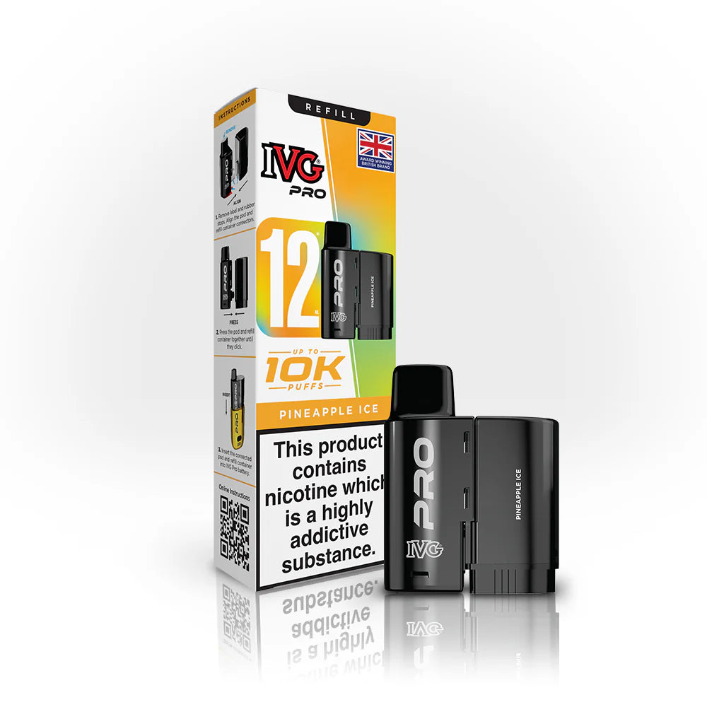 IVG Pro 12 Refill Pods – 2ml + 10ml | Up to 10,000 Puffs | 20mg Nic Salt - Pineapple Ice image
