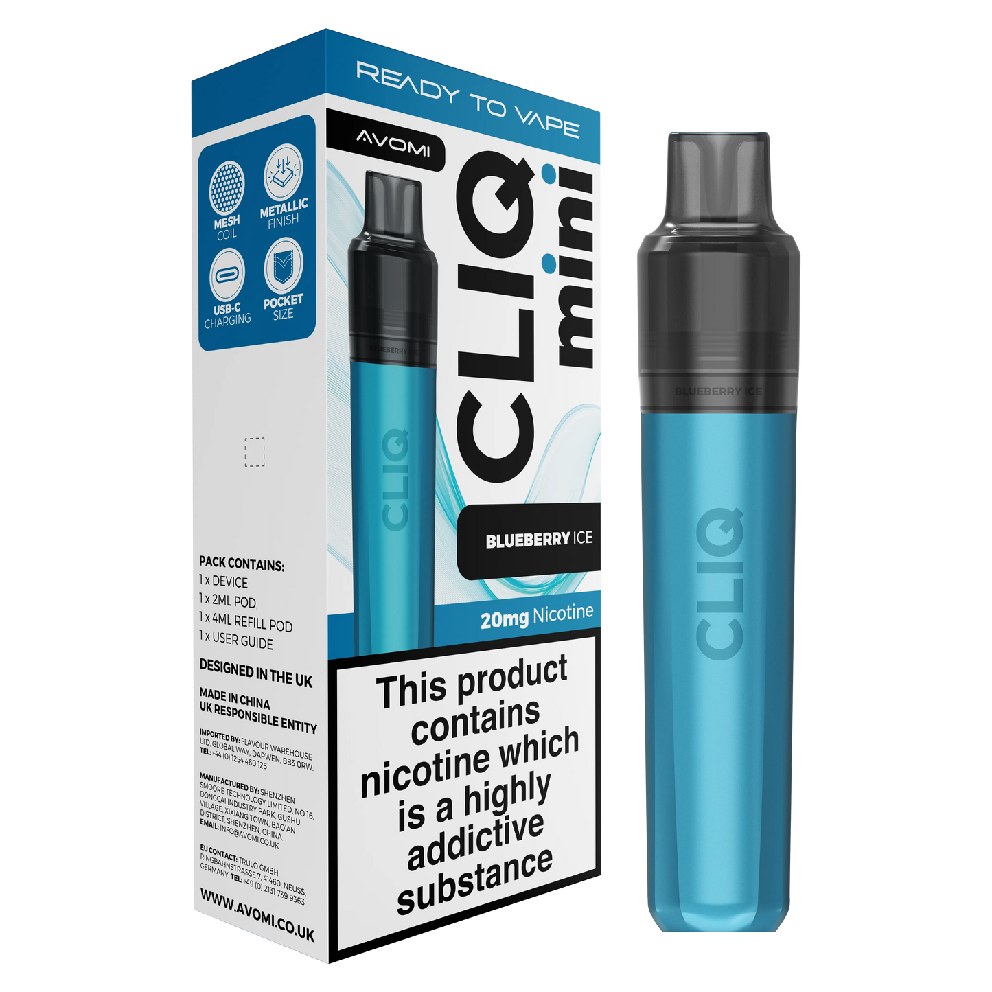 Avomi CLIQ Mini Prefilled Pod Kit (2ml + 4ml) | Upto 3000 Puffs Avomi