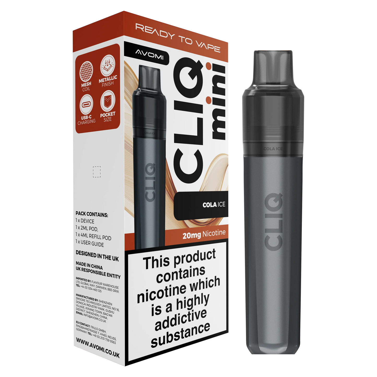 Avomi CLIQ Mini Prefilled Pod Kit (2ml + 4ml) | Upto 3000 Puffs Avomi