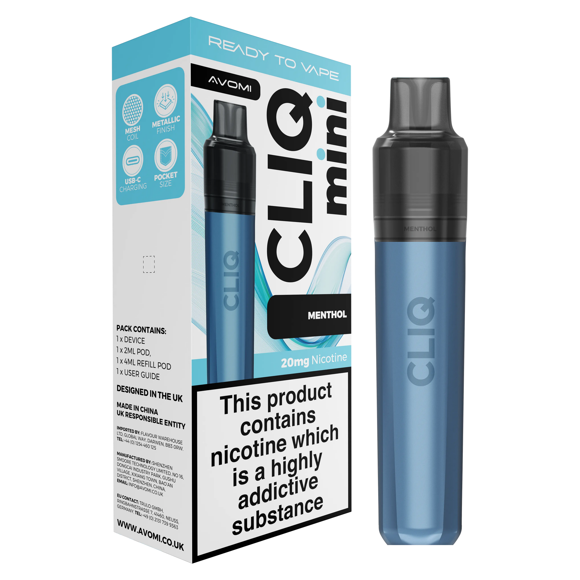 Avomi CLIQ Mini Prefilled Pod Kit (2ml + 4ml) | Upto 3000 Puffs