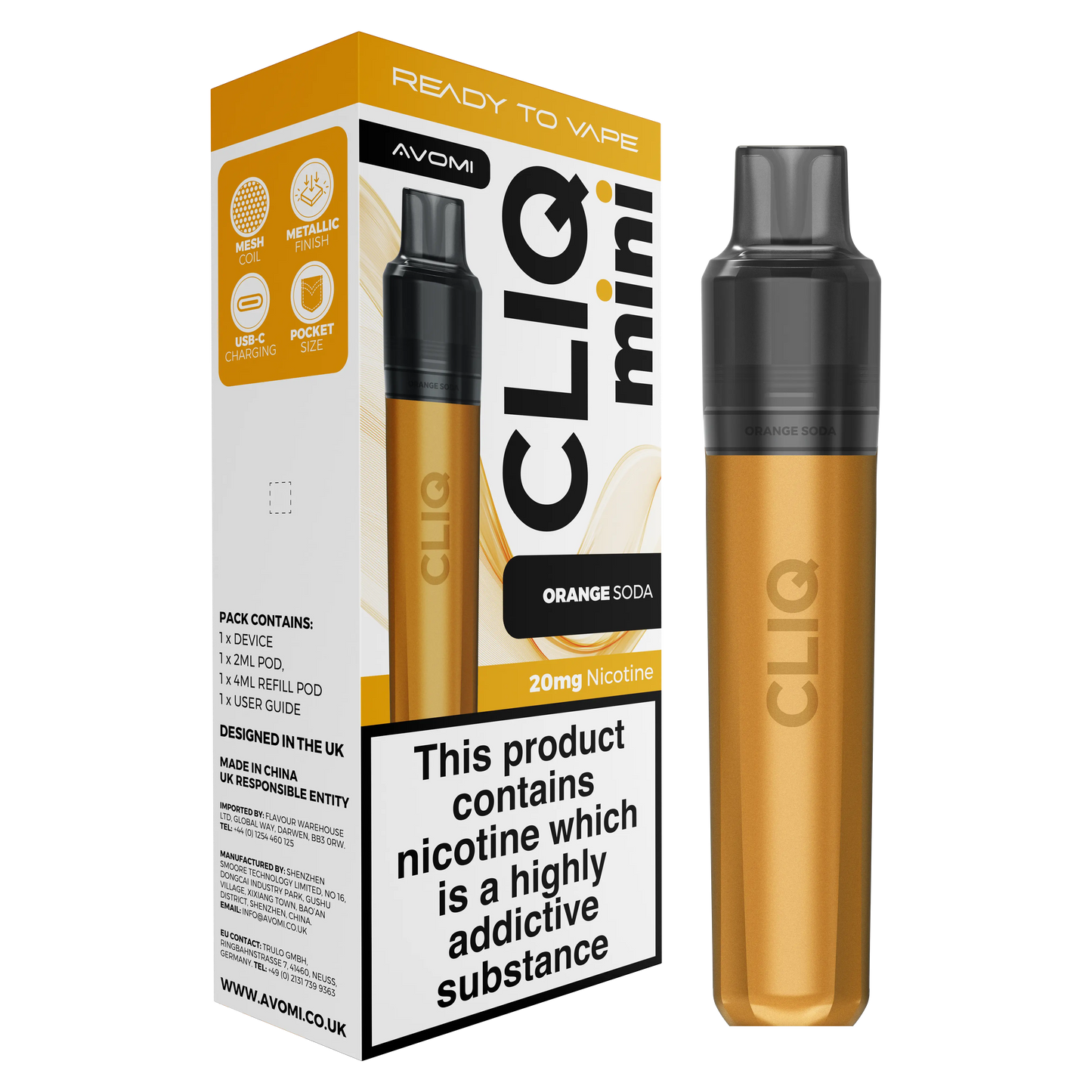 Avomi CLIQ Mini Prefilled Pod Kit (2ml + 4ml) | Upto 3000 Puffs Avomi