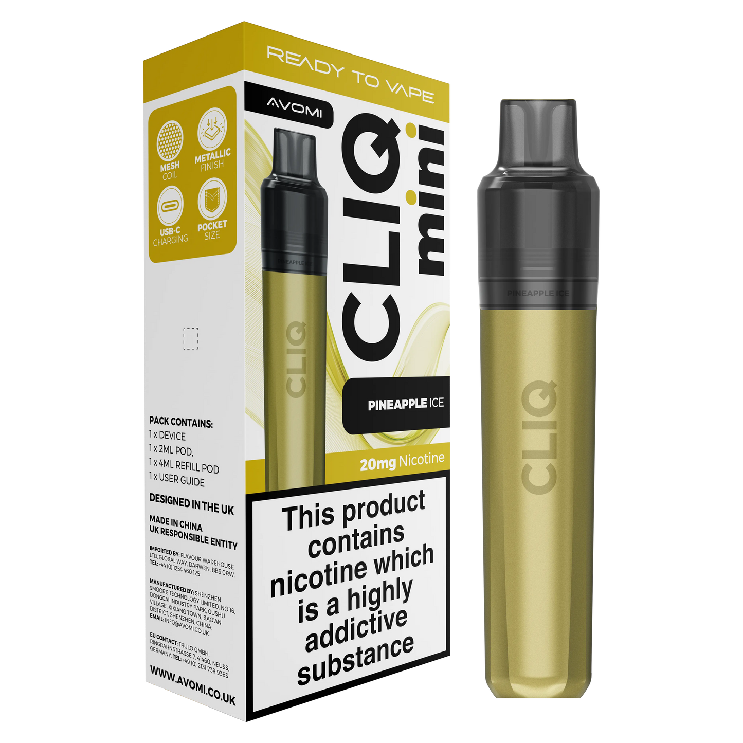 Avomi CLIQ Mini Prefilled Pod Kit (2ml + 4ml) | Upto 3000 Puffs Avomi