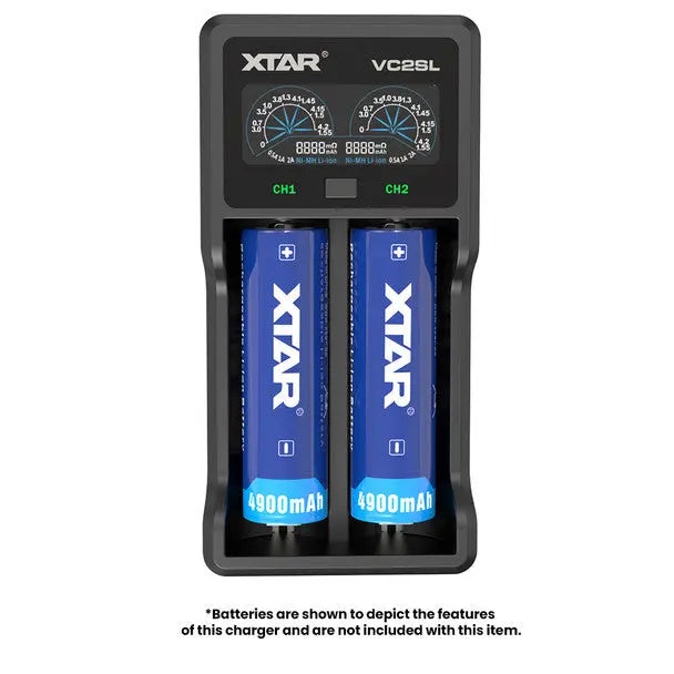 XTAR VC2SL USB‑C 18650/21700 Battery Charger | 2‑Bay Smart LCD