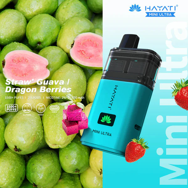Hayati Mini Ultra 1500 Puffs Prefilled Vape Kit - Straw' Guava / Dragon Berries image