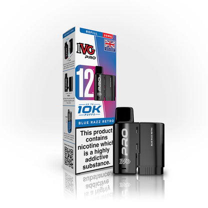 IVG Pro 12 Refill Pods – 2ml + 10ml | Up to 10,000 Puffs | 20mg Nic Salt - blue-razz-retro image