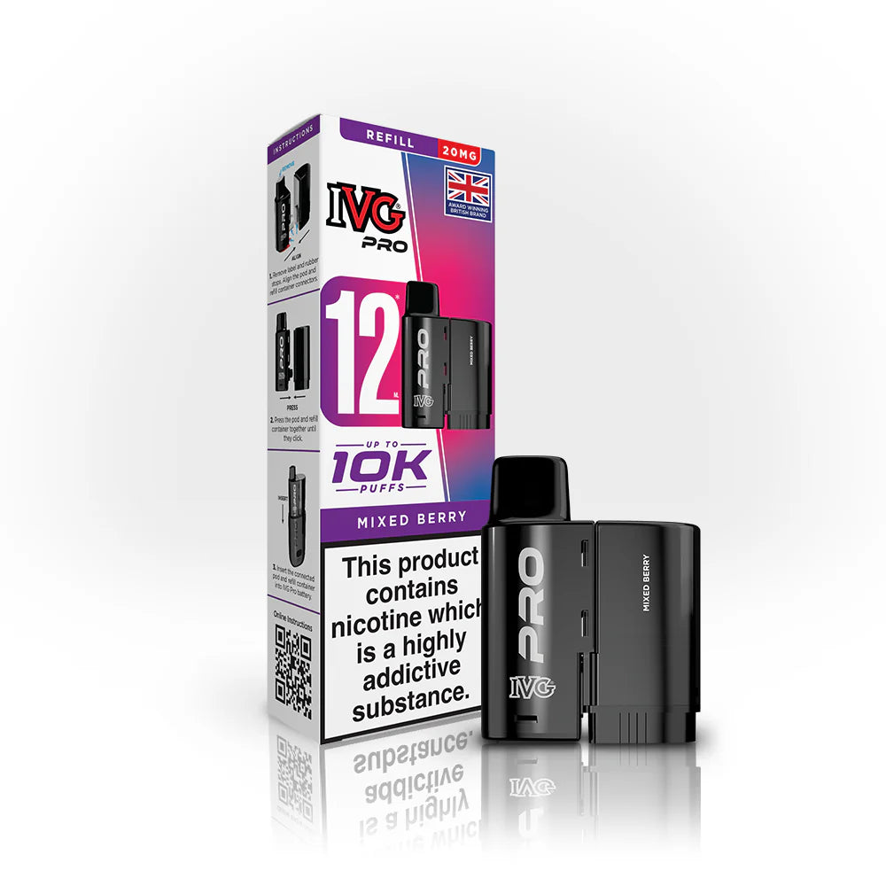 IVG Pro 12 Refill Pods – 2ml + 10ml | Up to 10,000 Puffs | 20mg Nic Salt - mixed-berry image