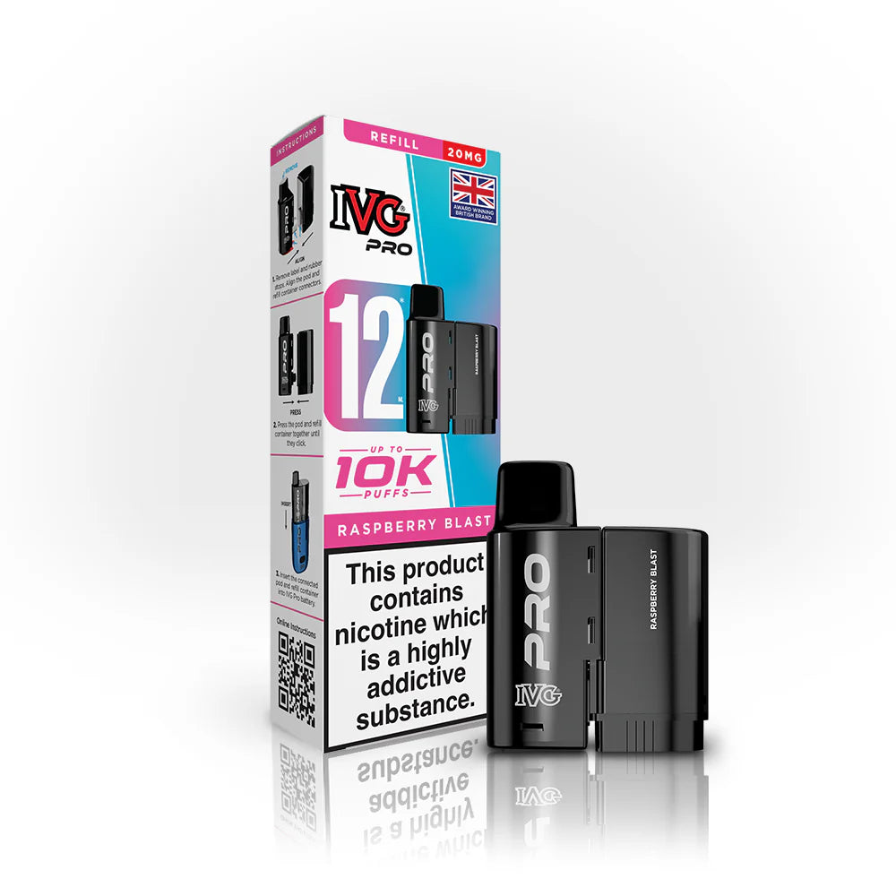 IVG Pro 12 Refill Pods – 2ml + 10ml | Up to 10,000 Puffs | 20mg Nic Salt - raspberry-blast image