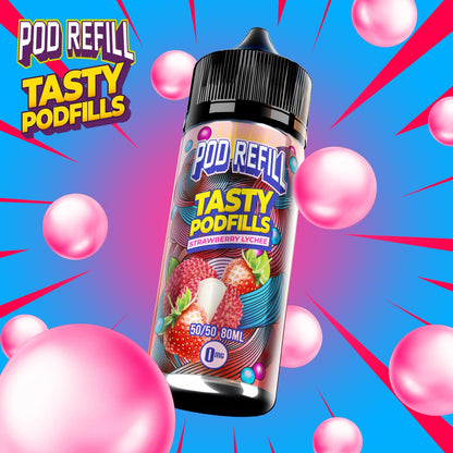 Pod Refill by Tasty Podfill 100ml 50/50 VG/PG E-Liquid Shortfill - Strawberry Lychee image