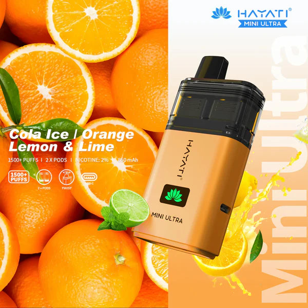 Hayati Mini Ultra 1500 Puffs Prefilled Vape Kit - Cola Ice / Orange Lemon &amp; Lime image