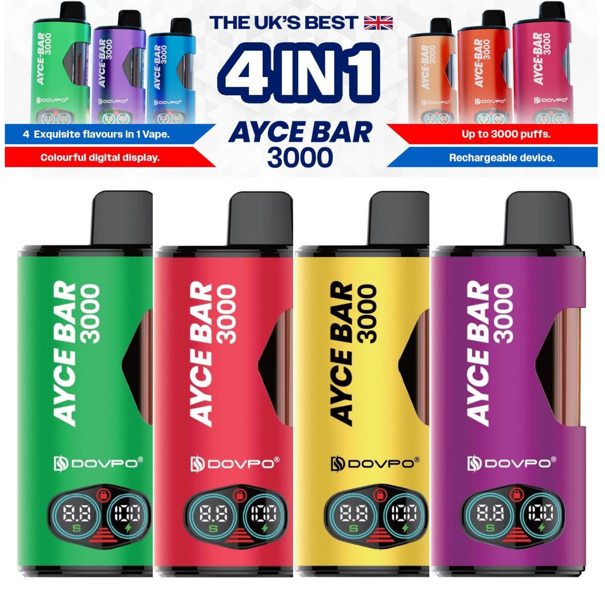 Dovpo Ayce Bar 3000 Puffs | 4 In 1 Rechargeable | Disposable Kit | 20MG image 0