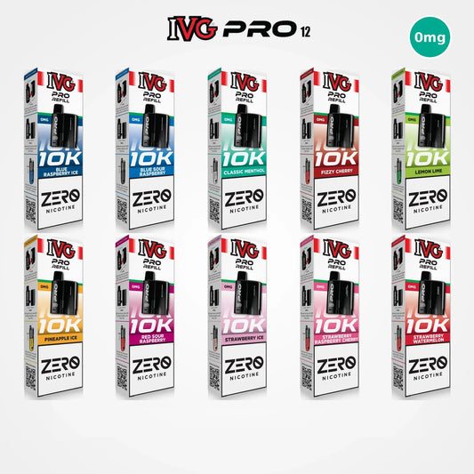 IVG Pro 12 Refill Pods 0mg all flavours zero nicotine prefilled pod refills